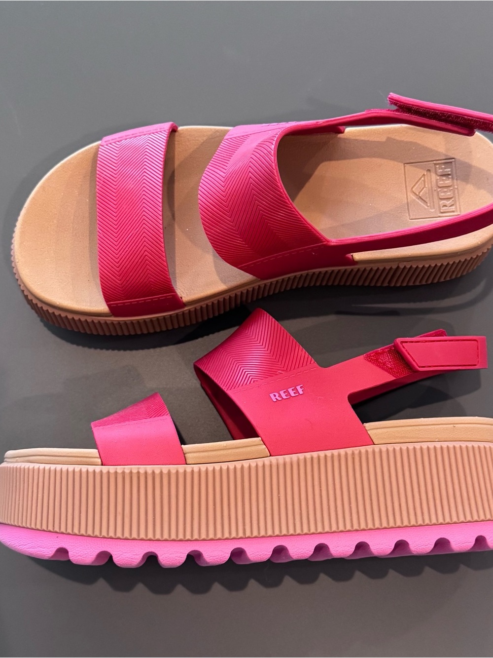 Reef Women’s Hot Pink and Tan Platform Sandals